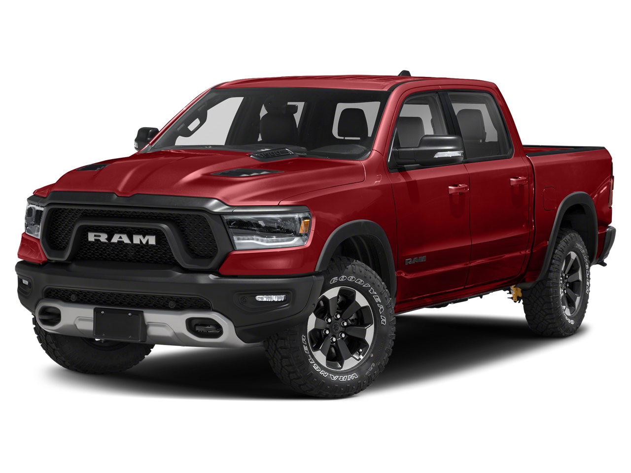 2021 RAM 1500 Rebel Crew Cab 4x4 5'7' Box in Flame Red Clearcoat — front three-quarter view