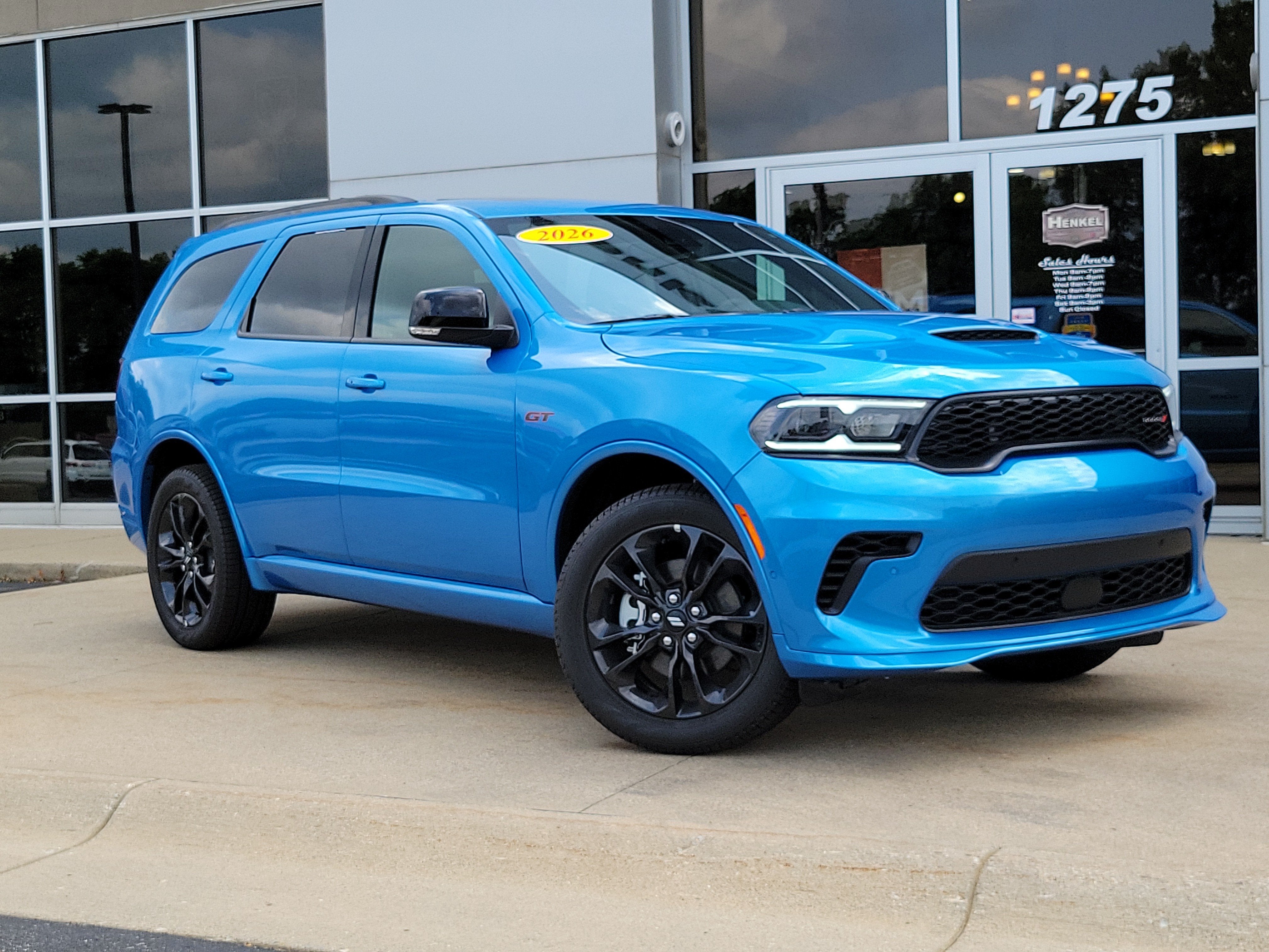 2026 Dodge Durango GT Plus AWD in B5 Blue — front three-quarter view