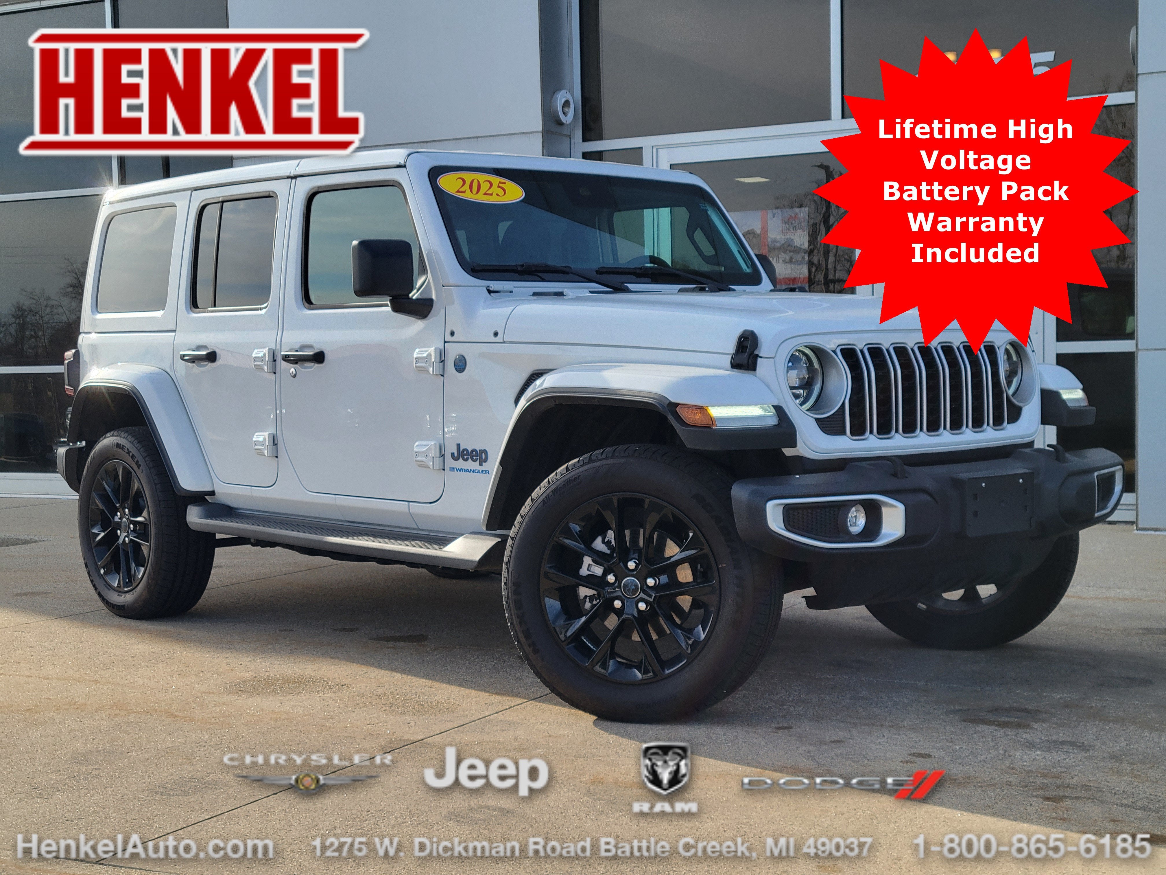 2025 Jeep Wrangler 4xe Sahara 4xe in Bright White Clearcoat — front three-quarter view
