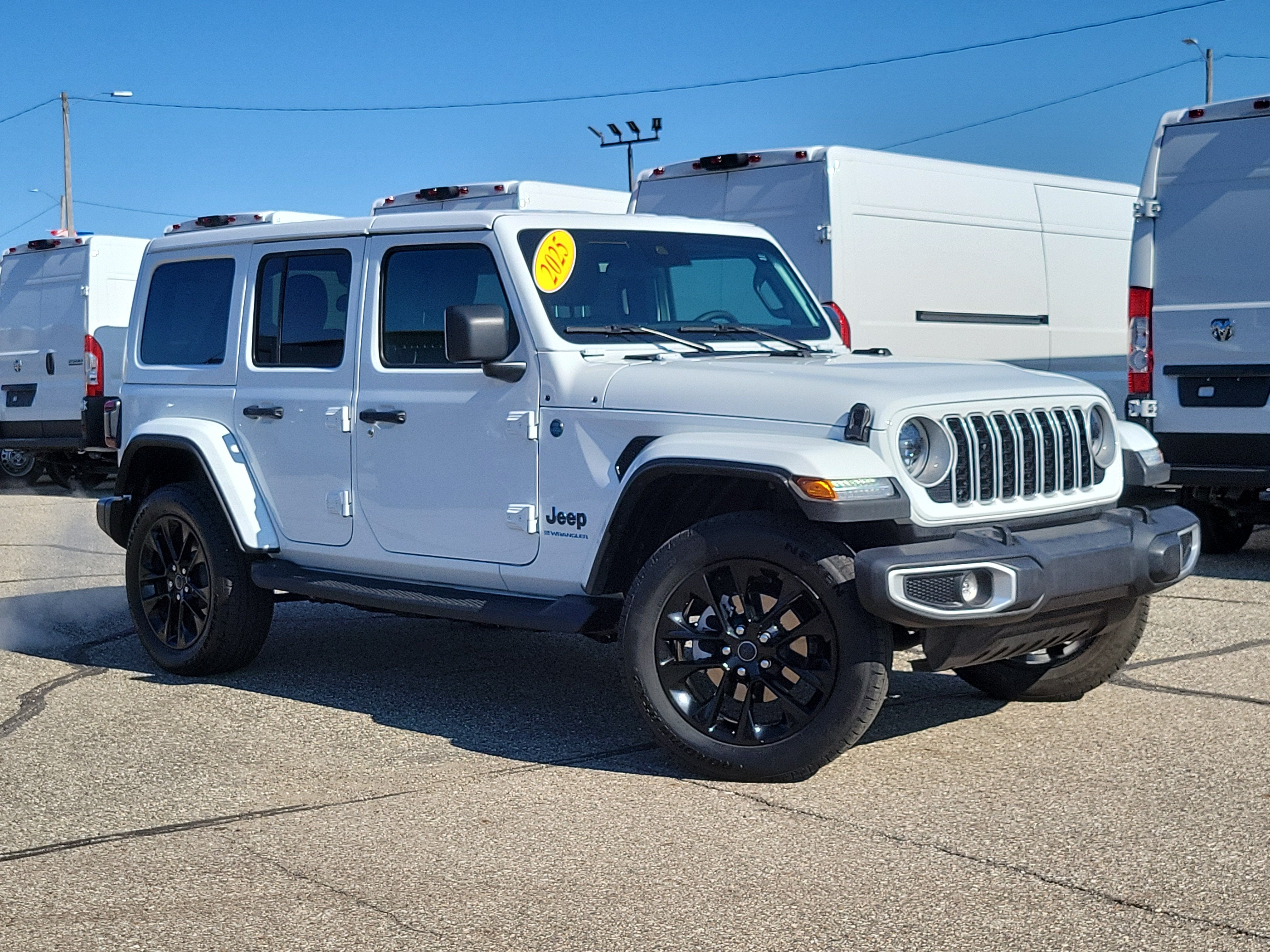 2025 Jeep Wrangler 4xe Sahara 4xe in Bright White Clearcoat — front three-quarter view