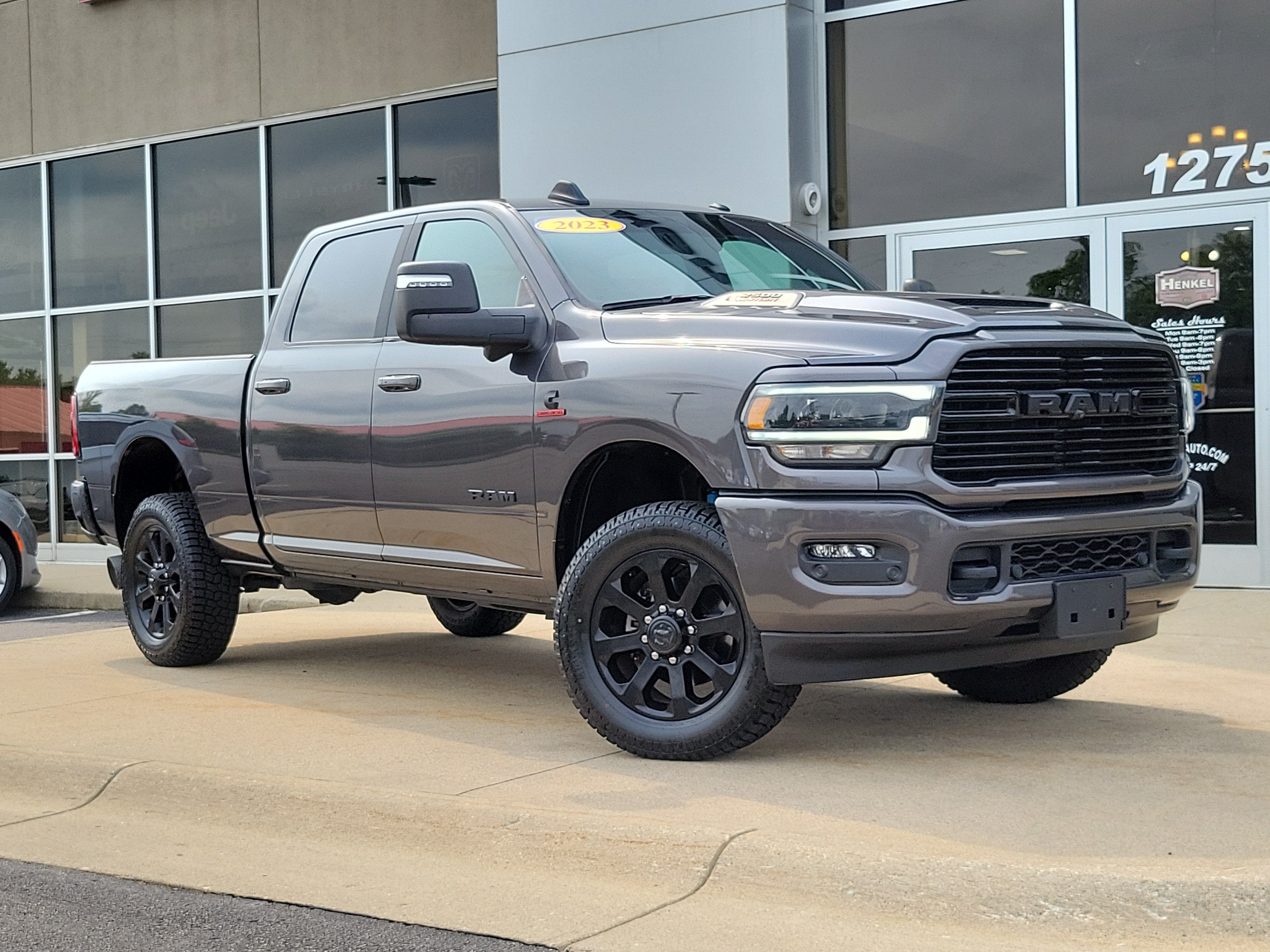 2023 RAM 2500 Laramie Crew Cab 4x4 6'4' Box in Granite Crystal Metallic Clearcoat — front three-quarter view