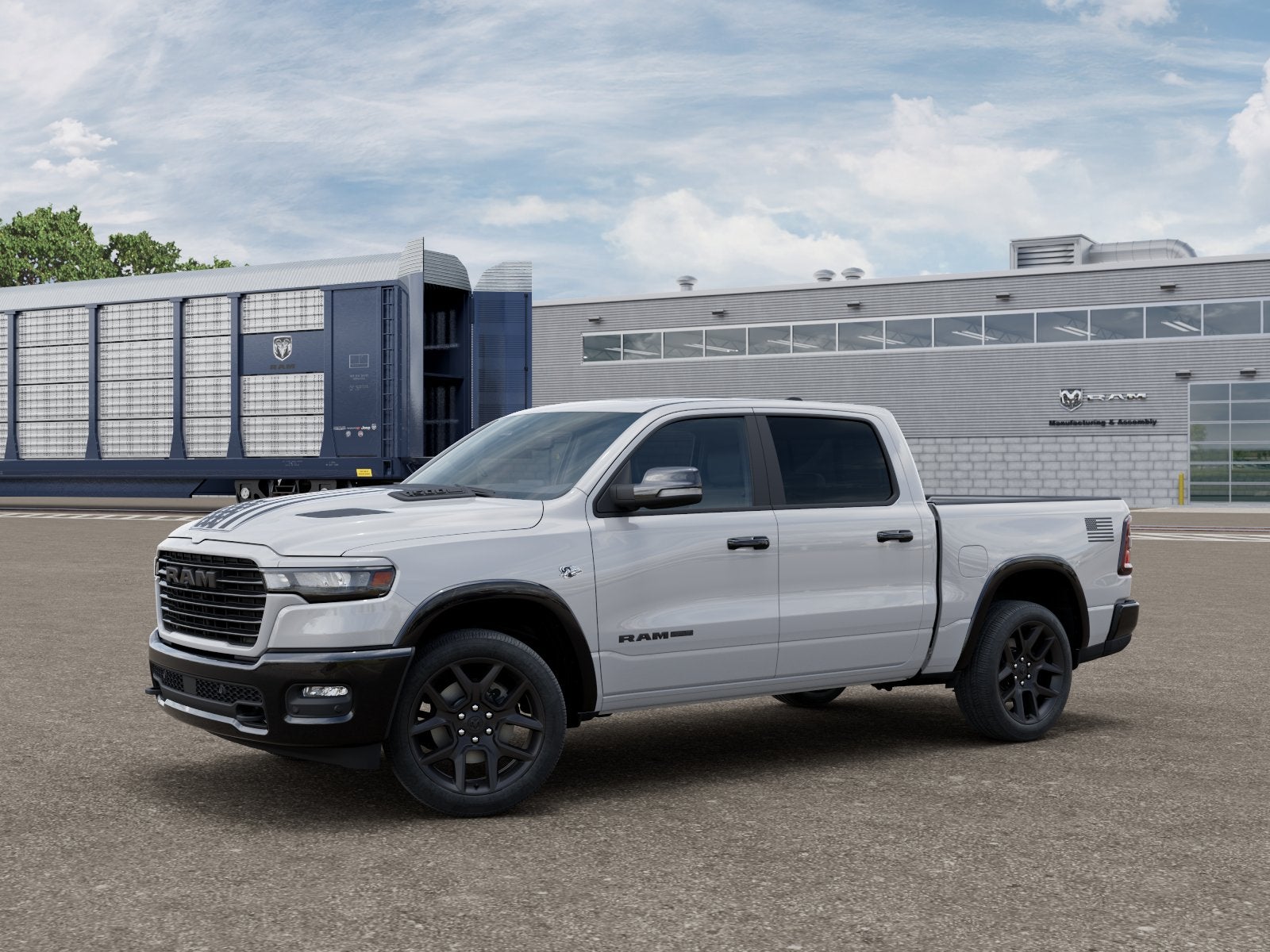 2026 RAM Ram 1500 RAM 1500 LARAMIE CREW CAB 4X4 5'7' BOX in Bright White Clear-Coat Exterior Paint — front three-quarter view